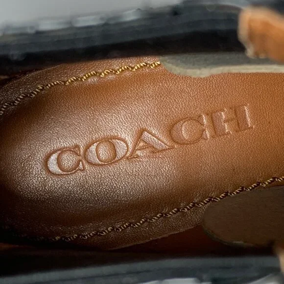 COACH Bowery Chelsea Black Leather Boots Rex Charm Bootie Womens SZ 5 Flaw #1 - Picture 6 of 11